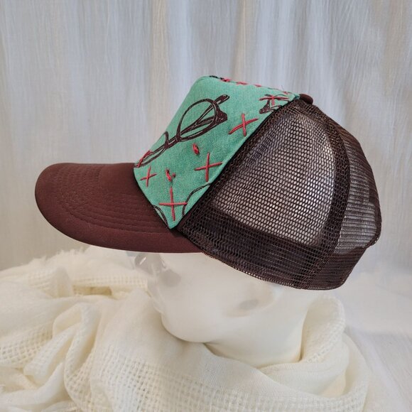 Vintage Otto Trucker Hat With Fun Glasses Print One Size Brown & Teal - Picture 4 of 7